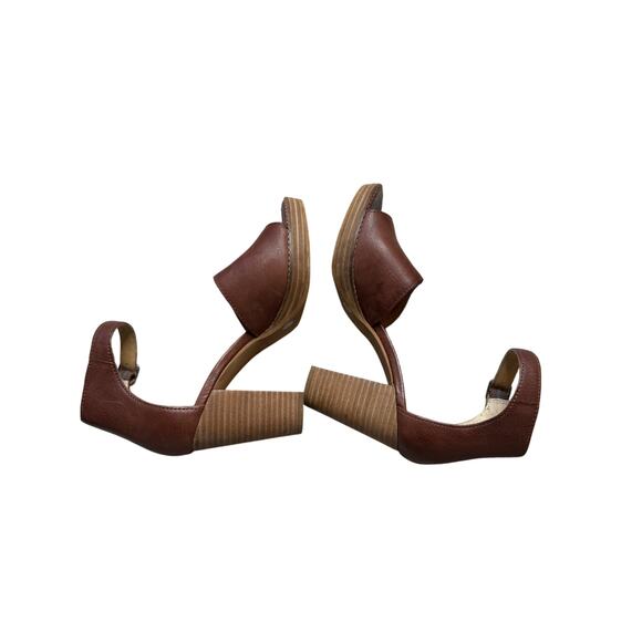 Lucky Brand Nanika Leather High Heel Sandals Brown Block Heel Open Toe 7.5 - Picture 5 of 8